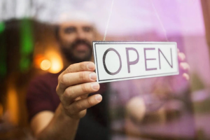 Tableta "aberto" em negócio